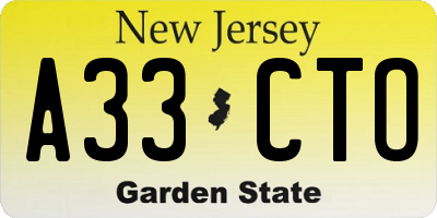 NJ license plate A33CTO