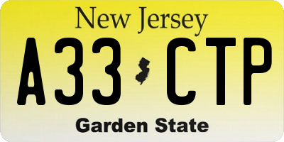 NJ license plate A33CTP