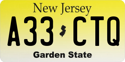 NJ license plate A33CTQ