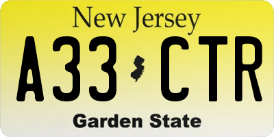 NJ license plate A33CTR
