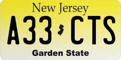 NJ license plate A33CTS