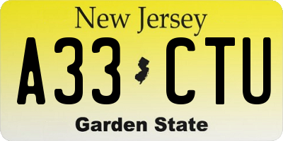 NJ license plate A33CTU