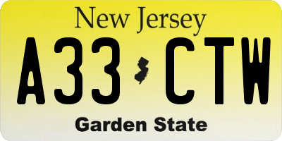 NJ license plate A33CTW