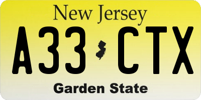 NJ license plate A33CTX