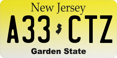 NJ license plate A33CTZ