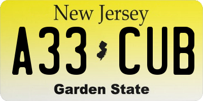 NJ license plate A33CUB