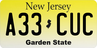 NJ license plate A33CUC
