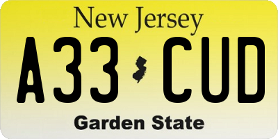 NJ license plate A33CUD