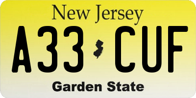 NJ license plate A33CUF