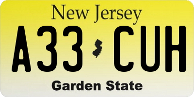NJ license plate A33CUH