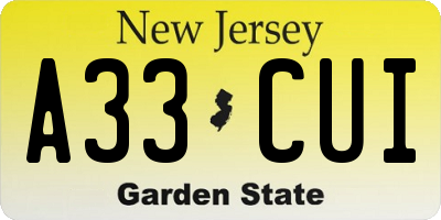 NJ license plate A33CUI