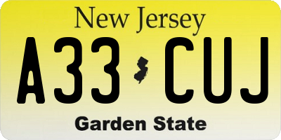 NJ license plate A33CUJ