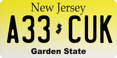 NJ license plate A33CUK