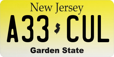 NJ license plate A33CUL