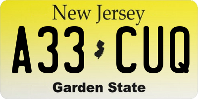 NJ license plate A33CUQ