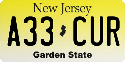 NJ license plate A33CUR