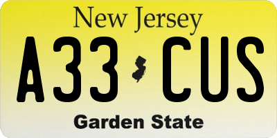 NJ license plate A33CUS