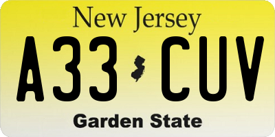 NJ license plate A33CUV