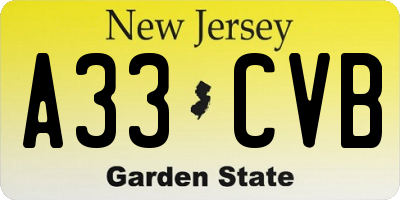 NJ license plate A33CVB