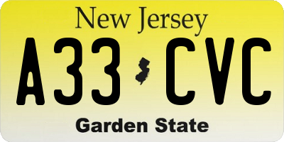 NJ license plate A33CVC