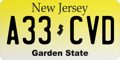 NJ license plate A33CVD