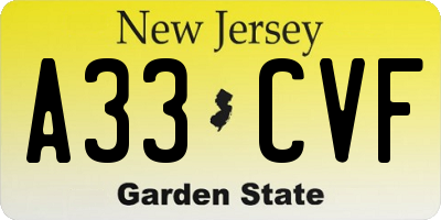 NJ license plate A33CVF