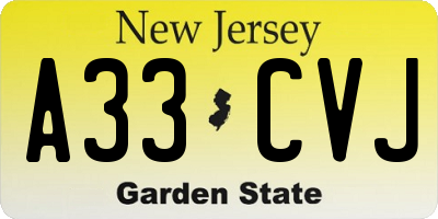 NJ license plate A33CVJ