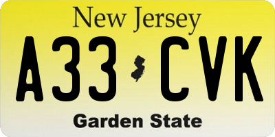NJ license plate A33CVK