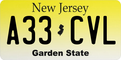 NJ license plate A33CVL