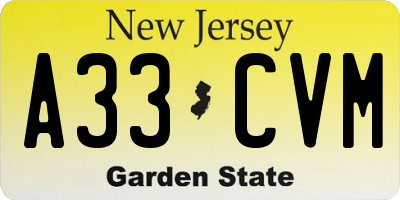 NJ license plate A33CVM