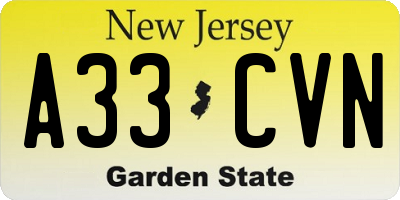 NJ license plate A33CVN
