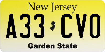 NJ license plate A33CVO