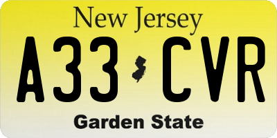 NJ license plate A33CVR
