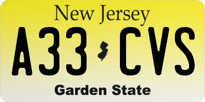NJ license plate A33CVS