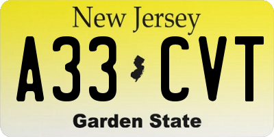 NJ license plate A33CVT