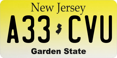 NJ license plate A33CVU