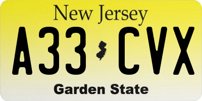 NJ license plate A33CVX