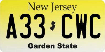 NJ license plate A33CWC