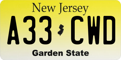 NJ license plate A33CWD