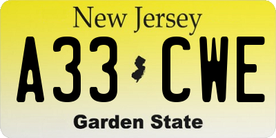 NJ license plate A33CWE