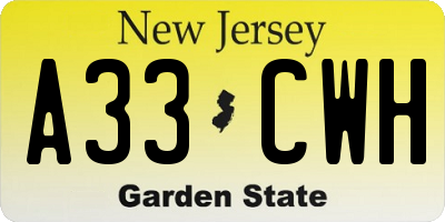 NJ license plate A33CWH