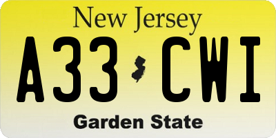 NJ license plate A33CWI