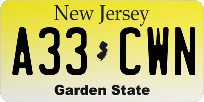 NJ license plate A33CWN