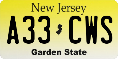 NJ license plate A33CWS