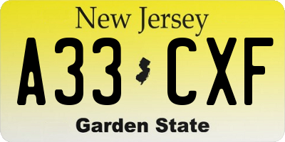 NJ license plate A33CXF