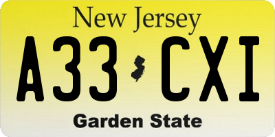 NJ license plate A33CXI
