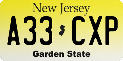 NJ license plate A33CXP