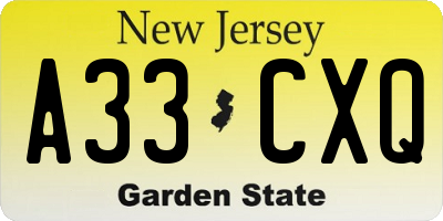 NJ license plate A33CXQ