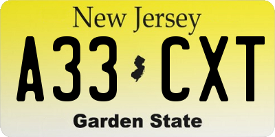 NJ license plate A33CXT