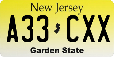 NJ license plate A33CXX